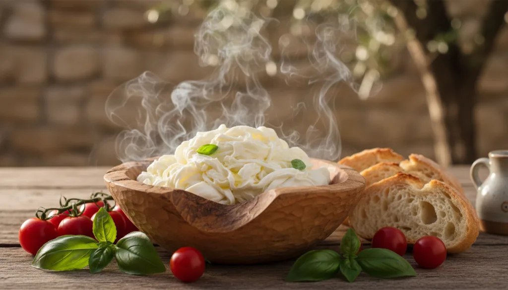 découvrez la stracciatella fumée, un fromage crémeux aux délicates saveurs authentiques des pouilles, parfait pour sublimer vos plats et vos pauses gourmandes.